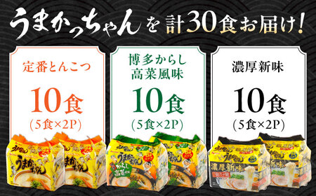 うまかっちゃん3種アソートセット　豚骨・高菜・濃厚新味　 合計30食(各5袋×2パック) ラーメン らーめん 豚骨 とんこつ はかた たかな 豚 ぶた 博多 福岡 九州 濃いめ インスタント 袋麺 乾麺 時短  広川町/亀井通産（株） [AFAR031]