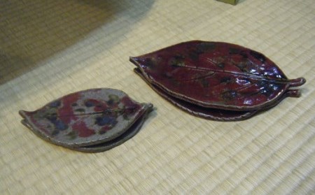 【上野焼香春徹山窯】木の葉皿（大皿2枚・小皿2枚）計4枚セット