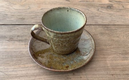 仲哀焼鏡山窯元】ソーサー付き コーヒーカップ (高さ 7cm / 飲み口幅