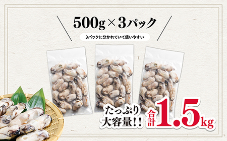 急速冷凍！ 国産牡蠣1.5kg（500g×3袋）冷凍 加熱用 殻なし 牡蠣フライ・鍋に◎ 国産 牡蠣 海鮮 急速凍結 鍋 の季節に もつ鍋 水炊き 寄せ鍋 にも合う 小分け カキフライ 牡蠣フライ グラタン にも最適！時短  福岡県 赤村 4S2