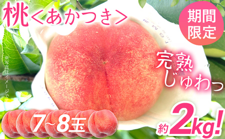 先行予約 期間限定 桃 あかつき 約2kg(7~8玉) 農家直送 樹上完熟 完熟 果汁 もも モモ 果物 フルーツ 甘い ジューシー 福岡県 福岡 九州 グルメ お取り寄せ 【7月上旬頃より順次出荷予定】