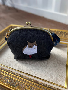 動物愛護 岡山デニム がま口 きじねこ [BGBE008] 猫グッズ ポーチ