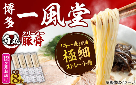 【全12回定期便】ラー麦使用「一風堂」とんこつラーメン 白丸(8食)[BGAD033]