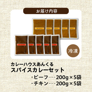 カレーハウスあんくるのビーフ＆チキン　冷凍カレーセット（200g×10袋）T05704