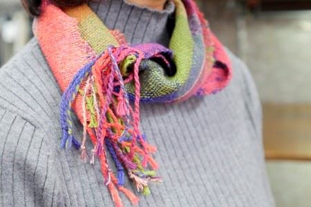 裂織 小さな手織りの青とピンクのストール ハンドメイド 裂織 小さな