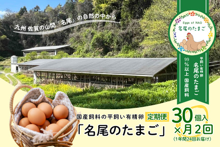 【定期便24回】 国産飼料の平飼い有精卵「名尾のたまご」30個入 たまご 卵 玉子 タマゴ 生卵 新鮮 目玉焼き ゆでたまご 卵焼き:C291-002