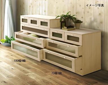 桐たんす クローゼット収納 窓付100幅3段 MKC100：C153-002