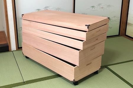 柿渋染め総桐衣裳箱 キャスター付浅深4段 PKR-4DC：B880-003
