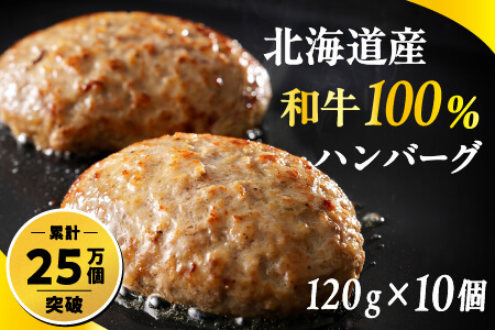 北海道　和牛肉　本物志向の冷凍ハンバーグ｜ニークファクトリーの道産和牛100%ハンバーグ＜120g×10個＞　［015-N60］　※オンライン申請対応