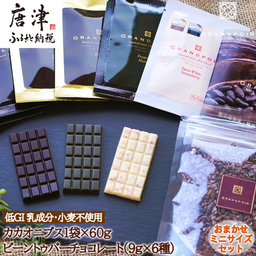 グランポワール 低GI 無添加 ビーントゥバーチョコレートミニサイズセット9g×6種･カカオニブス1袋×60g (合計114g) 乳/小麦/白砂糖不使用 糖質カット ヴィーガン対応 スイーツ ギフト「2024年 令和6年」