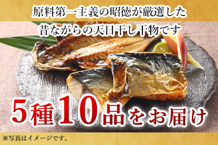 昭徳の天日干し 1枚60g~180g全10枚でお届けします 真あじ開き60g×4枚 真さば片身90g×2枚 かます開き80g×2枚 連子鯛開き180g×1枚 剣先いか開き70g×1枚 おかず ギフト「2024年 令和6年」