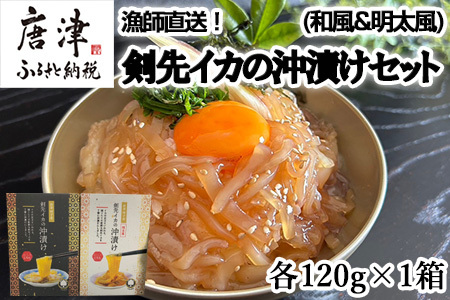『先行予約』【令和8年7月上旬より順次発送】新鮮!漁師直送!剣先イカの沖漬け(和風&明太風)セット 各120g×1箱 漁師飯 肴 おつまみ ご飯のお供 ギフト