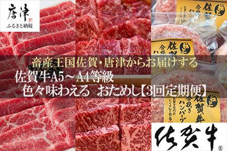 「定期便全3回」 佐賀牛 お試し定期便 寄附翌月から発送 モモスライス400g 6種盛360g ハンバーグ140g×6 (合計1.6kg) A5～A4等級 ギフト 贈り物