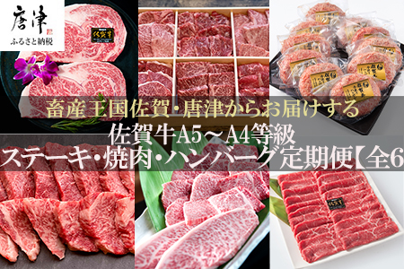 「定期便全6回」 佐賀牛 ステーキ・焼肉・ハンバーグ 寄附翌月から発送 (合計3.96kg) A5～A4等級 ギフト 贈り物