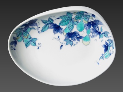 市川光山窯「色鍋島瓢文蛤皿」 022-H1001