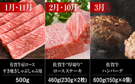 【全12回】佐賀牛 霜降り 食べ比べ 牛肉定期便 約2-3人前 総計5.52kg UCC005