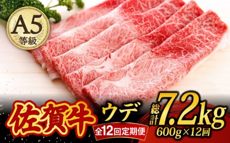 【12回定期便】佐賀牛 A5 すき焼き しゃぶしゃぶ 600g ウデ /焼肉どすこい [UCC018] 牛肉 肉 赤身 うで スライス