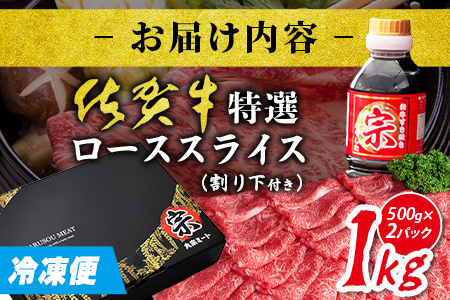 \とろける極上佐賀牛/佐賀牛特選ローススライス 1kg(500g×2パック)| 佐賀牛 A5 A4 ローススライス すき焼き しゃぶしゃぶ 高級肉 国産 黒毛和牛 霜降り グルメ 贅沢 ご褒美 ギフト ふるさと納税 佐賀県鹿島市 送料無料 F-77