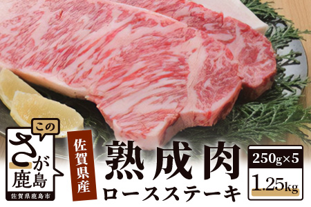   【熟成肉『旨み』コース】佐賀県産黒毛和牛　ロースステーキ２５０ｇ×５枚 L-18