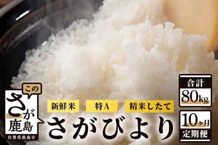 【新鮮米】佐賀県鹿島市産さがびより 白米8kg定期便（１０か月お届け） P-7
