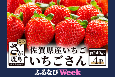 【ふるなびWEEK対象】【予約受付】 佐賀県産いちご 「いちごさん」 約240ｇ×4パック FN-Limited-PR B-465