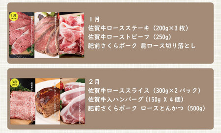【定期便】 (年6回/奇数月お届け) 佐賀牛with肥前さくらポーク お肉の定期便 奇数月 Q250-001