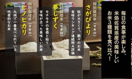 特別栽培米　佐賀のお米 3種類×9kg 田中農場 D400-001