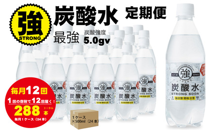 【定期便】（12ヶ月連続お届け）強炭酸水（500ml）1ケース（24本入り）×12回 Q072-002 炭酸 飲料