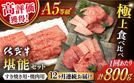 【12回定期便】佐賀牛 A5 堪能セット (しゃぶしゃぶ すき焼き用 ・ 焼肉用) 計800g(400g×2P) 【桑原畜産】 [NAB097] 佐賀牛 牛肉焼肉 牛肉BBQ 佐賀牛 牛肉しゃぶしゃぶ 牛肉すき焼き