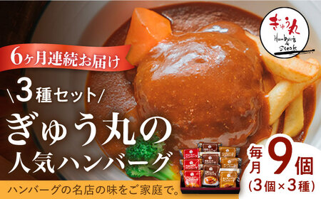 【6回定期便】ハンバーグ ぎゅう丸ハンバーグ3種総計54個 NCQ102 定期便
