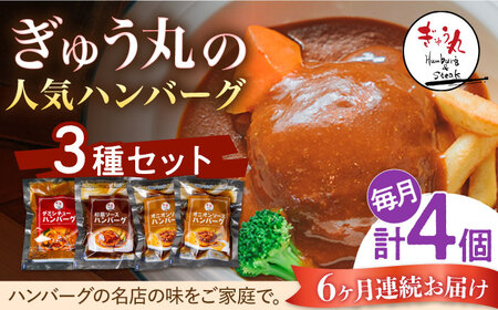 【6回定期便】ハンバーグ ぎゅう丸ハンバーグ3種総計24個 NCQ105 定期便
