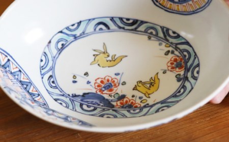 染錦花兎文楕円鉢1点 NAT008 