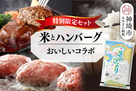 【2回定期便】特別限定セット さがびよりと佐賀牛ハンバーグ おいしいコラボ【米 ブランド米 肉 牛肉 ブランド牛 ハンバーグ お手軽】(H996P126)