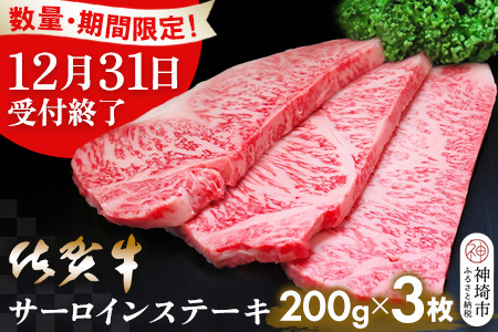 【期間限定特別価格・数量限定】佐賀牛サーロインステーキ200g×3枚【2025年1月より発送 牛肉 冷凍 国産 ブランド牛】(H065209)