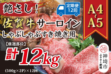 【12か月定期便】【A4～A5】佐賀牛サーロイン 1kg(小分け)×12回(H112210)