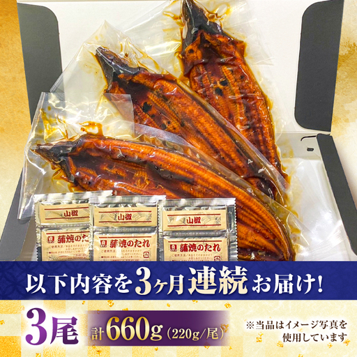 【全3回定期便】中国産 特大うなぎ蒲焼 計660g（220g×3尾）吉野ヶ里町/株式会社フジマキ うなぎ ウナギ 蒲焼[FDM011]