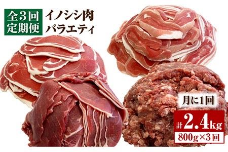 ≪脊振ジビエ≫イノシシ肉バラエティ3回定期便 総量2.4kg 猪 鍋 カレー 焼肉 BBQ 濃厚 さっぱり 小分け 新鮮 旨味【ブイマート・幸ちゃん】 [FAL056]