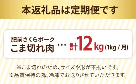 【12回定期便】＜毎日のお料理に便利に使える♪＞肥前さくらポーク こま切れ 1kg (500g × 2パック) 佐賀県産 国産豚肉 小間 小分け 吉野ヶ里町/アスタラビスタ[FAM031]