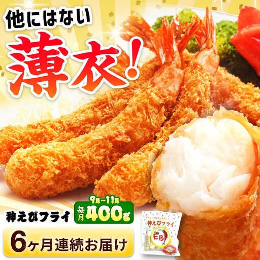 【全6回定期便】無頭 神えびフライ 9尾～11尾(400g) エビフライ 海老フライ えび エビ 海老 [FDE012]