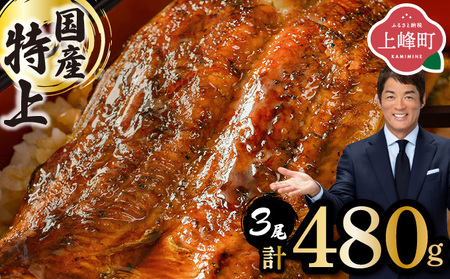 《2026年4月発送》『国産』うなぎ蒲焼 3尾 計480g [B-1188-PE(4)]