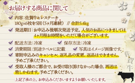 【5回定期便】佐賀牛ヒレ180g×6枚 J-323