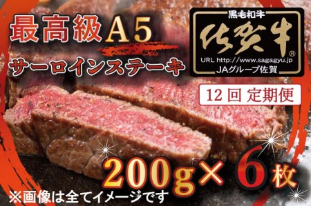 BG343_【12回定期便】【訳あり】最高級A5佐賀牛ブランド　サーロインステーキ（200ｇ×6）　コロナ支援　肉　牛肉