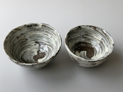 【唐津焼】中川自然坊窯 刷毛目唐津 ご飯茶碗（夫婦碗）ペアセット【C052】