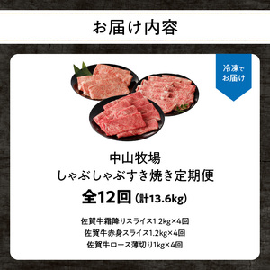 中山牧場 佐賀牛すき焼き しゃぶしゃぶ定期便DX(12回)|牛肉定期便【Z118_12】
