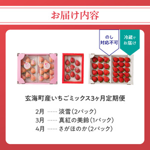 玄海町産いちご ミックス定期便| さがほのか 淡雪 真紅の美鈴 フルーツ 旬 定期便【Z049】