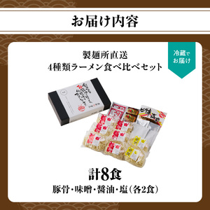 製麺所直送 ラーメン4種食べ比べセット|ラーメン【A010】