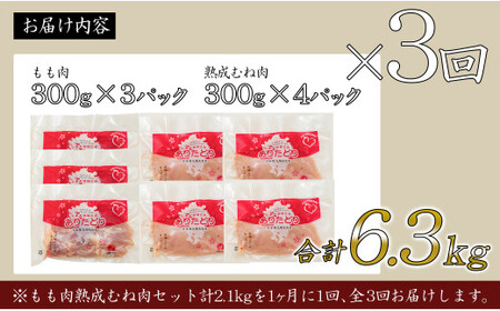 【3回定期便 総計6.3kg】 ありたどり もも肉 熟成むね肉 セット 計2.1kg (300g×7パック) 3回 定期便 鶏肉 むね肉 ムネ肉 胸肉 真空パック N45-9