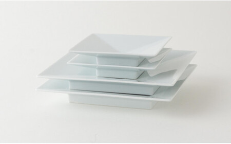 【川上元美デザイン】 Rin 角皿 4枚セット【KIHARA】有田焼 食器 器 うつわ ペアセット 食器セット 皿 小皿 取皿 プレート サラダ カルパッチョ 白 シンプル 電子レンジ対応 キハラ A24-2