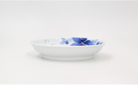 A25-463 深川製磁 有田焼 ブルーワイナリー ペア楕円 和皿 ブルー＆ホワイト エアログラフ ブドウの絵 食器 取皿 白磁 うつわ