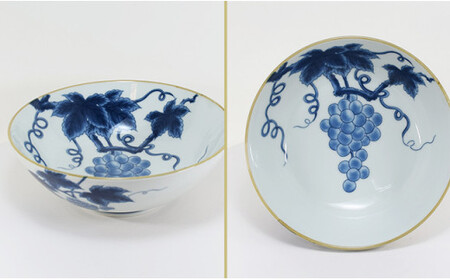 A20-514 好評の浅麺鉢の新柄が登場！ 染付文様葡萄絵 AritaBOWL 有田焼 幸楽窯 食器 うつわ 器 どんぶり